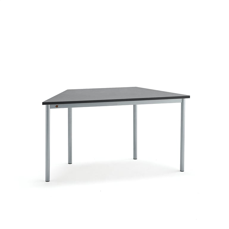 Levně Stůl SONITUS TRAPETS, 1400x700x720 mm, stříbrné nohy, deska s linoleem, tmavě šedá