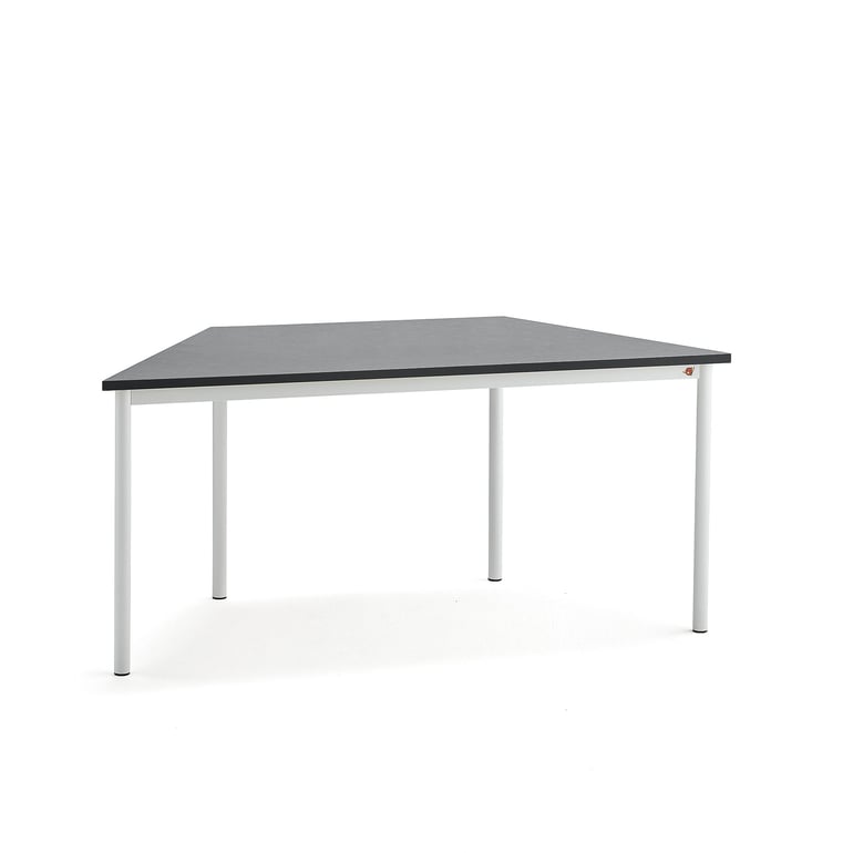 Levně Stůl SONITUS TRAPETS, 1600x800x720 mm, bílé nohy, deska s linoleem, tmavě šedá