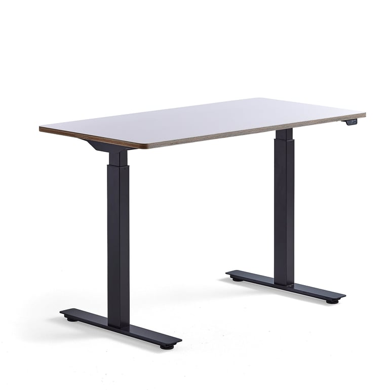 Výškovo nastaviteľný stôl NOVUS, 1200x600 mm, čierny rám, biela doska