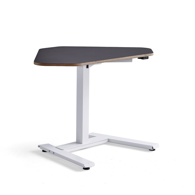 Standing corner desk NOVUS, 1200x750 mm, white frame, black table top ...