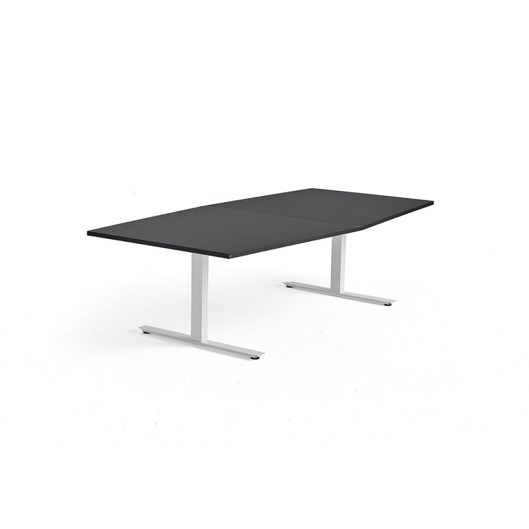 Conference table MODULUS, 2400x1200 mm, T-frame, white frame, black ...