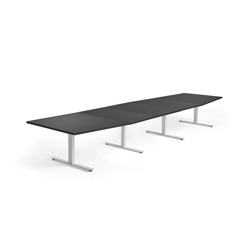 Conference table MODULUS, 4800x1200 mm, T-frame, white frame, black ...