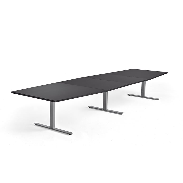 Conference table MODULUS, 4000x1200 mm, T-frame, silver frame, black ...
