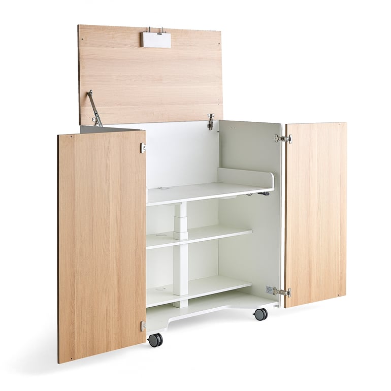Complete mobile workstation CUBIC, white, oak | AJ Products IE