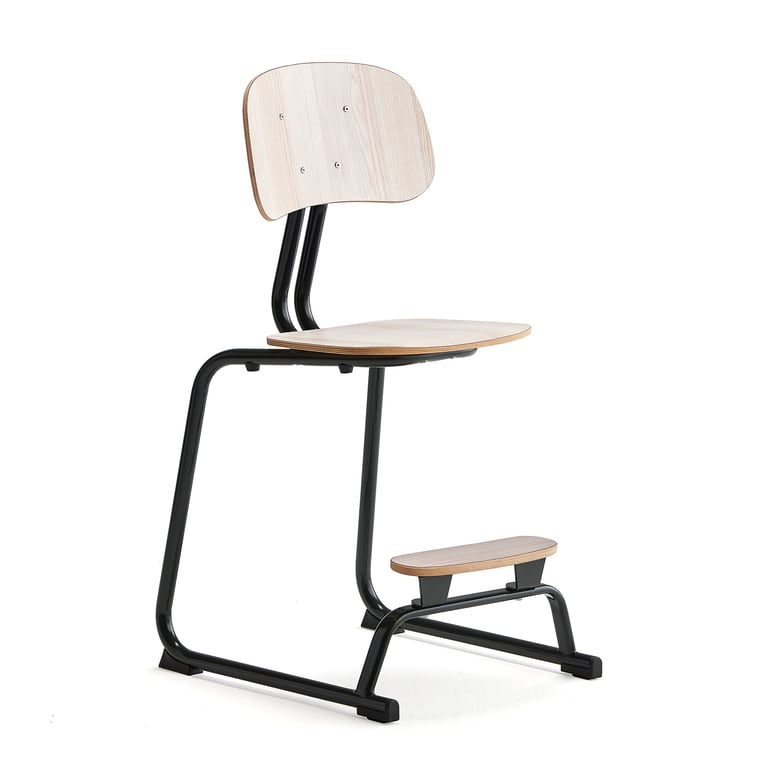 Školská stolička YNGVE, kĺzavý podstavec, antracit, jaseň, V 520 mm