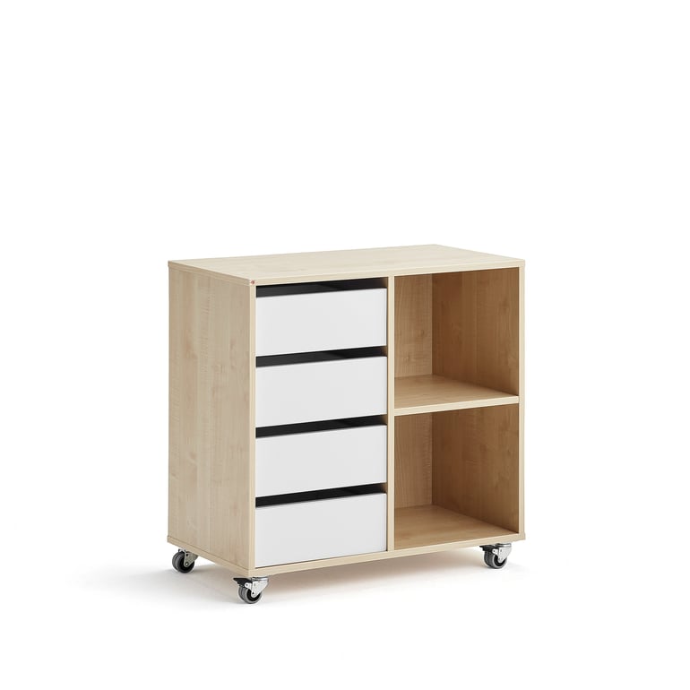 Levně Skříňka CASPER, 4 zásuvky, 2 přihrádky, bříza, bílá
