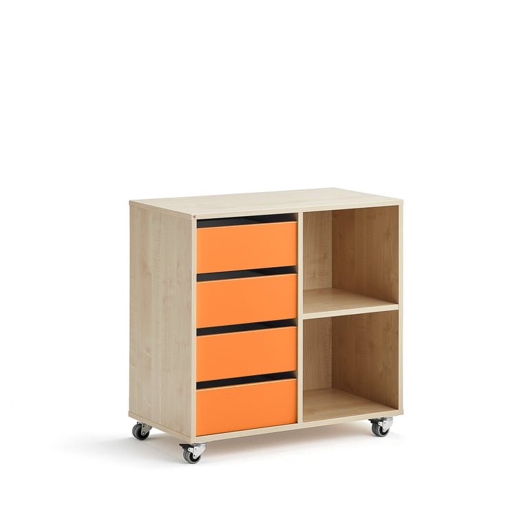 Student storage CASPER, 4 drawers, 2 compartments, birch, orange | AJ ...