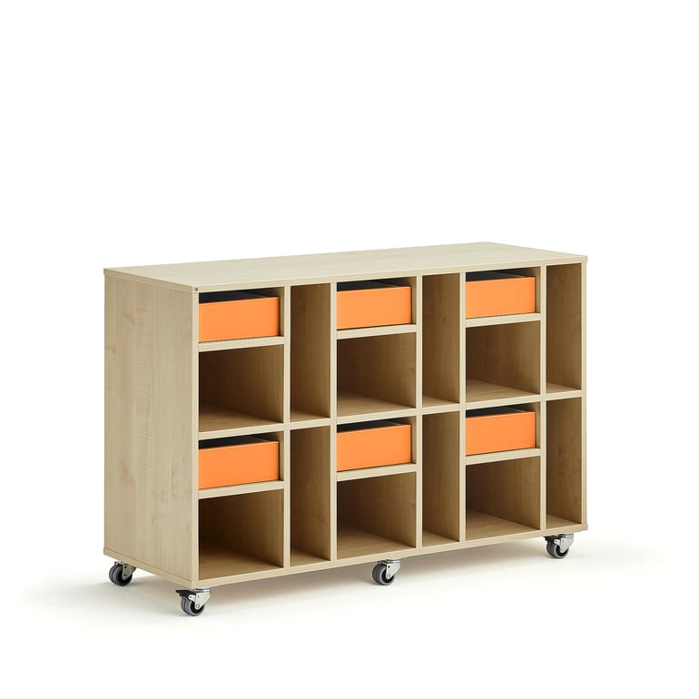 Student storage CASPER, 6 drawers, 12 compartments, birch, orange | AJ ...