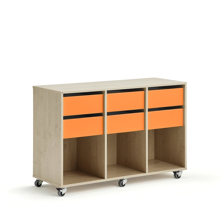 Student storage CASPER, 6 drawers, 3 compartments, birch, orange | AJ ...