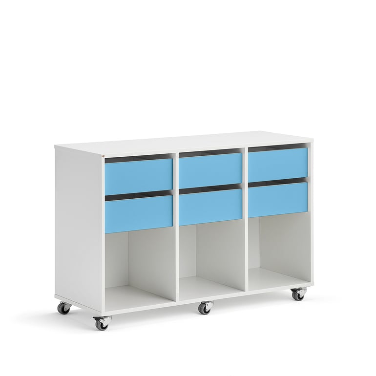 Student storage CASPER, 6 drawers, 3 compartments, white, blue | AJ ...