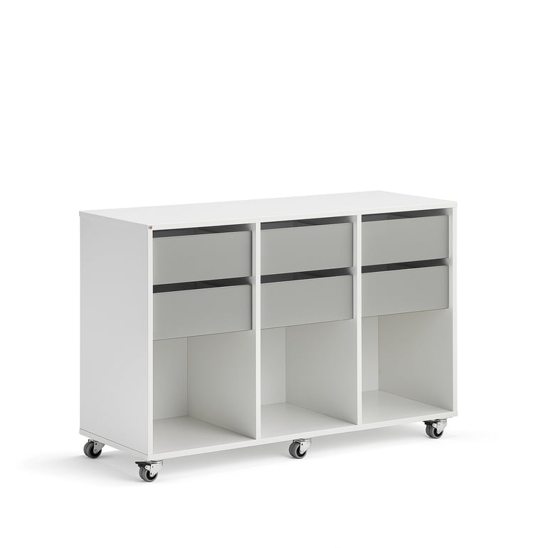 Levně Skříňka CASPER, 6 zásuvek, 3 přihrádky, bílá, šedá