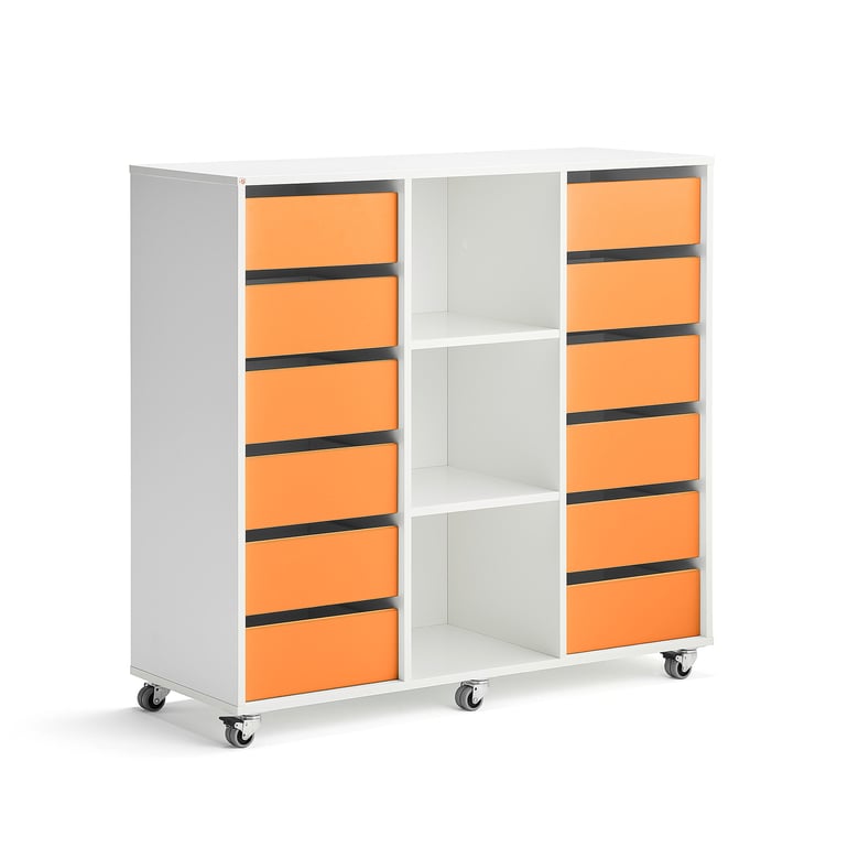 Student storage CASPER, 12 drawers, 3 compartments, white, orange | AJ ...