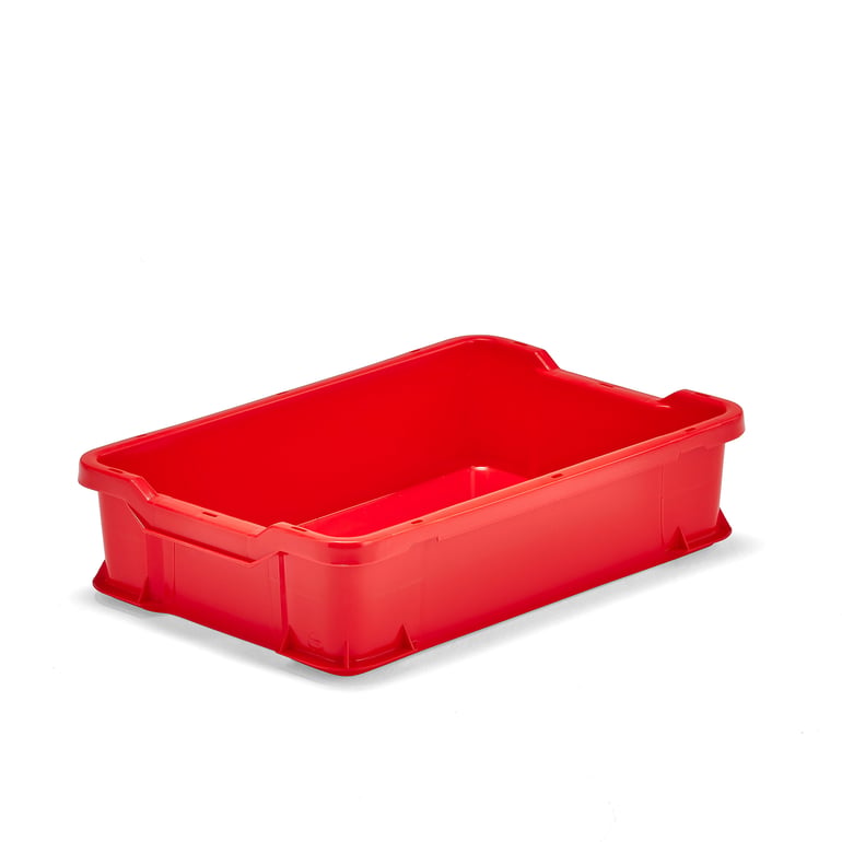 Red Plastic Module Container Module plastic box PRYCE, 600x400x145 mm, 24 L, red | AJ Products UK