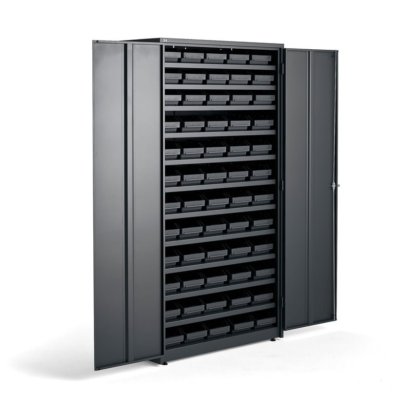 Levně Skříň s plastovými boxy REACH + SUPPLY, elektronický zámek, 60 boxů, 1900x1020x500 mm