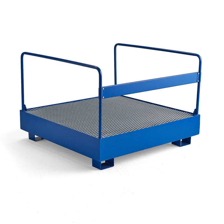 Levně Záchytná vana na 4 stojící sudy, s roštem a zábradlím, 1250x1250x910 mm, 310 l