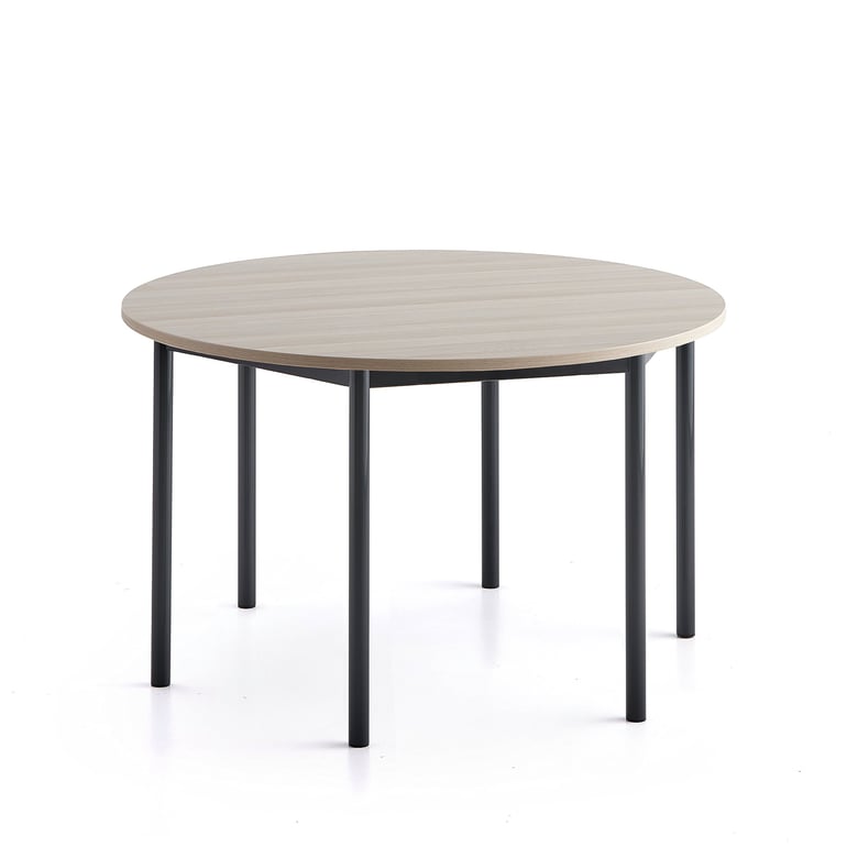 Levně Stůl BORÅS PLUS, Ø1200x720 mm, antracitově šedé nohy, HPL deska, jasan