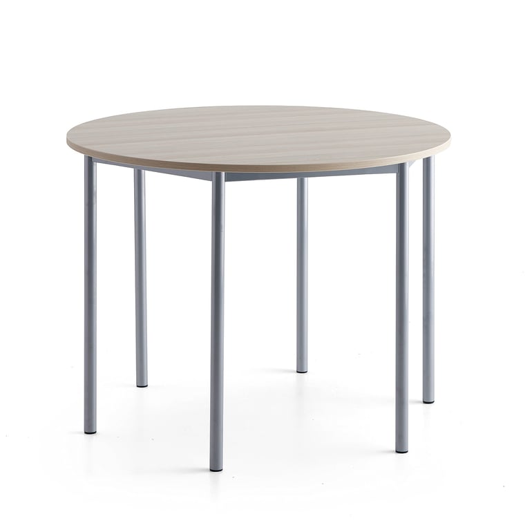 Levně Stůl BORÅS PLUS, Ø1200x900 mm, stříbrné nohy, HPL deska, jasan