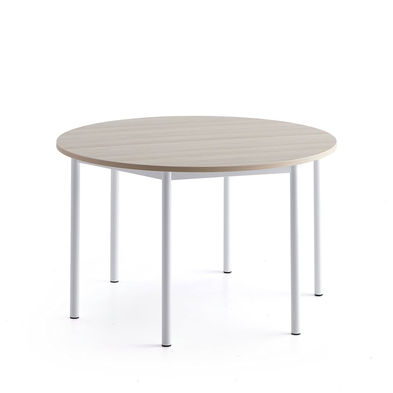 Levně Stůl BORÅS PLUS, Ø1200x720 mm, bílé nohy, HPL deska, jasan