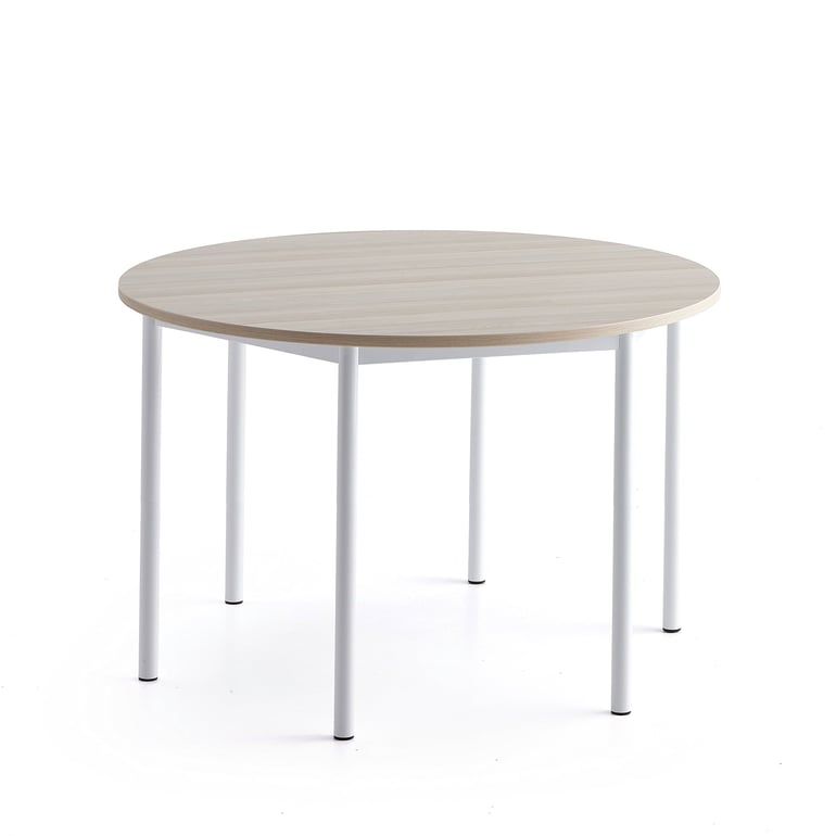 Levně Stůl BORÅS PLUS, Ø1200x760 mm, bílé nohy, HPL deska, jasan