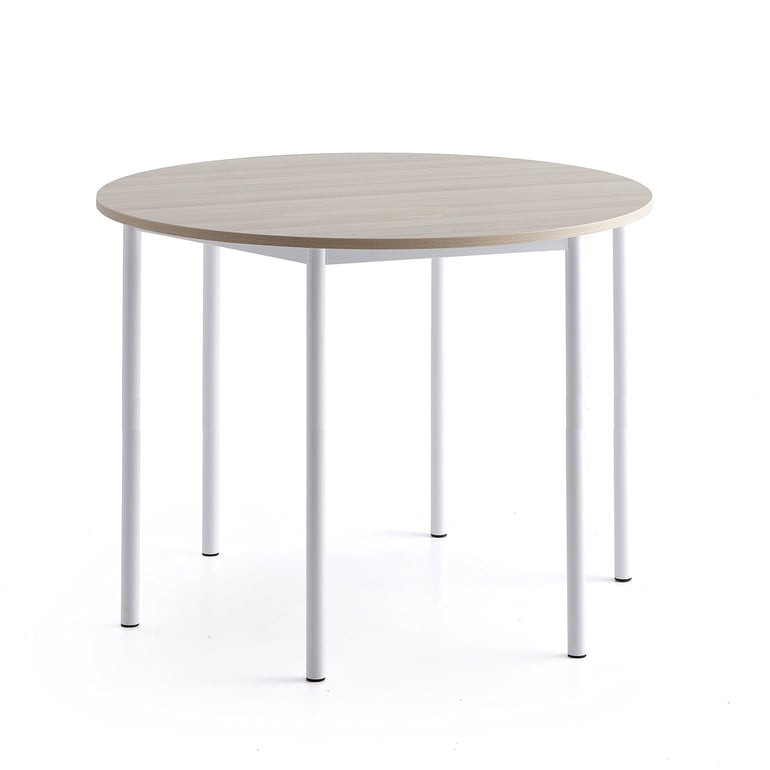 Levně Stůl BORÅS PLUS, Ø1200x900 mm, bílé nohy, HPL deska, jasan