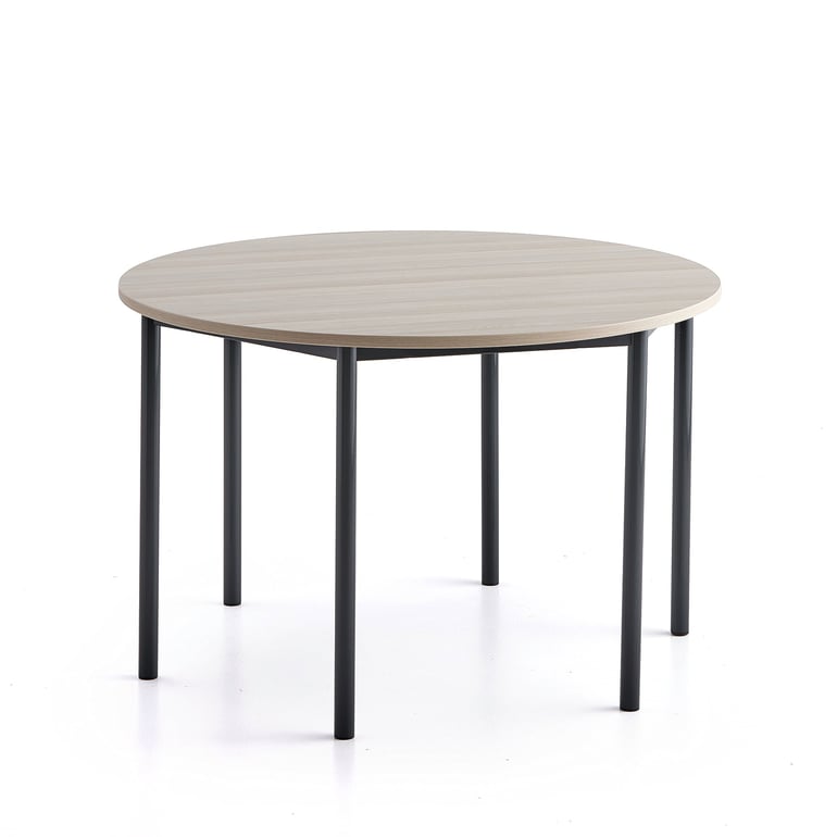 Levně Stůl SONITUS PLUS, Ø1200x760 mm, antracitově šedé nohy, HPL deska tlumící hluk, jasan