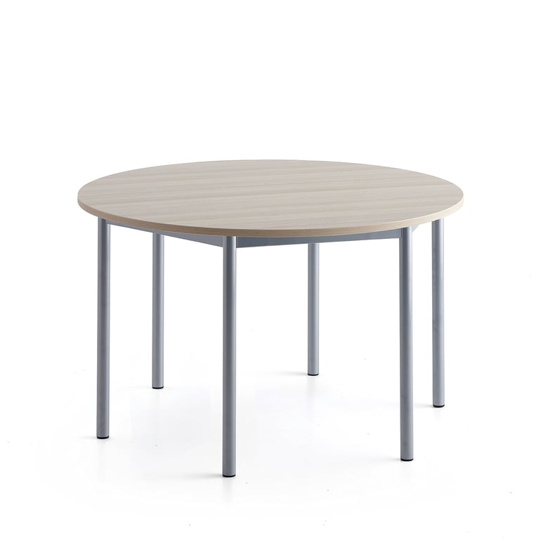 Levně Stůl SONITUS PLUS, Ø1200x720 mm, stříbrné nohy, HPL deska tlumící hluk, jasan
