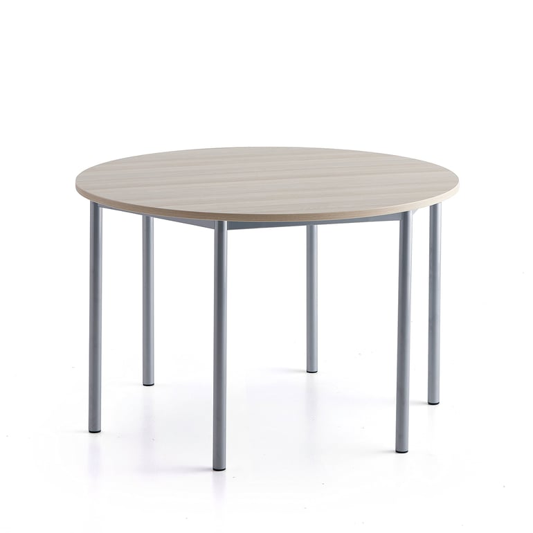 Levně Stůl SONITUS PLUS, Ø1200x760 mm, stříbrné nohy, HPL deska tlumící hluk, jasan