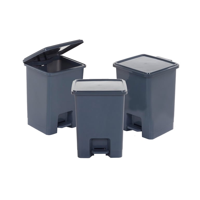 Pedal bin package, 3 x 15 L bins, grey | AJ Products UK
