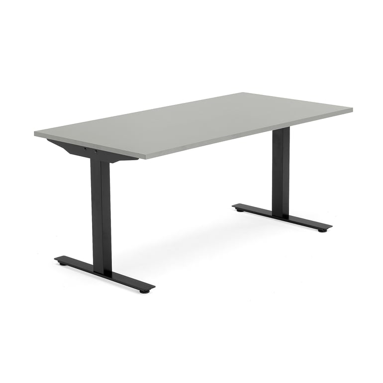 Desk MODULUS, T-frame, 1600x800 mm, black frame, light grey | AJ ...