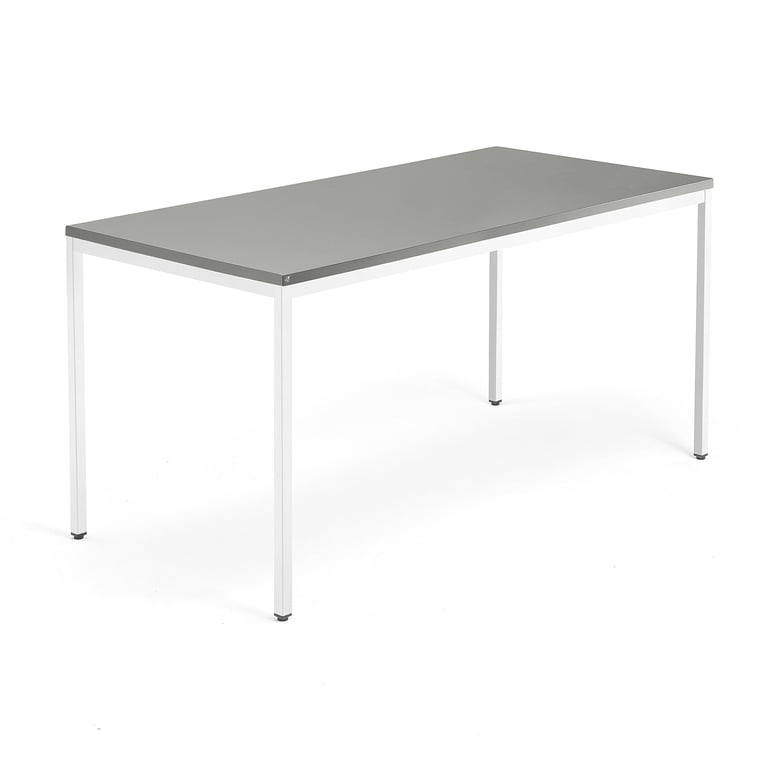 Rokovací stôl QBUS, 1600x800 mm, so 4 nohami, biely rám, svetlošedá