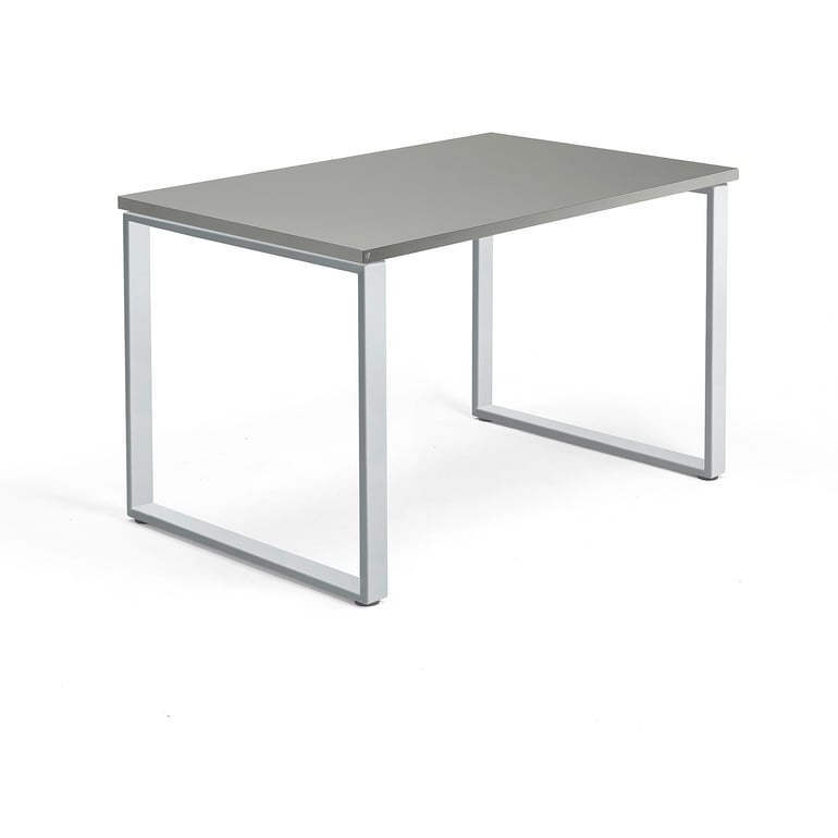 Levně Psací stůl QBUS, O-podnož, 1200x800 mm, stříbrný rám, světle šedá