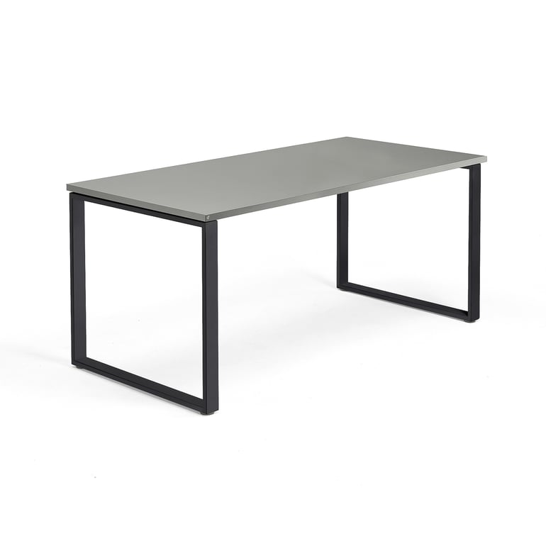 Kancelársky stôl QBUS, O-rám, 1600x800 mm, čierna, svetlošedá