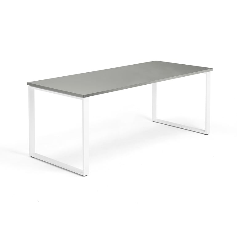 Levně Psací stůl QBUS, O-podnož, 1800x800 mm, bílý rám, světle šedá