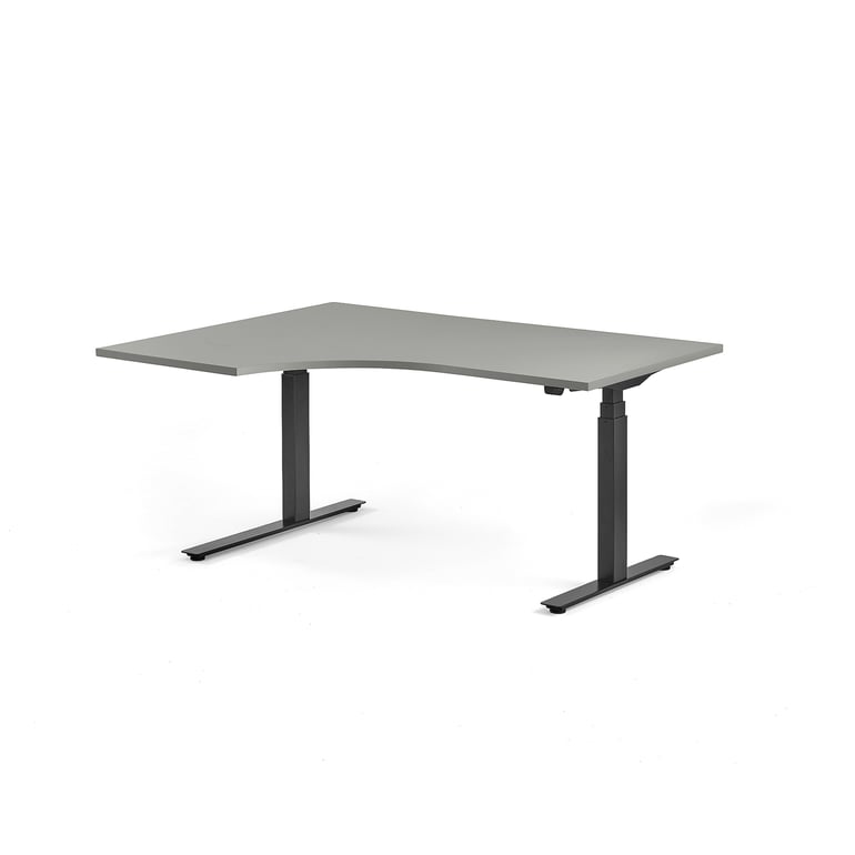 Standing desk MODULUS, ergonomic, 1600x1200 mm, black frame, light grey ...