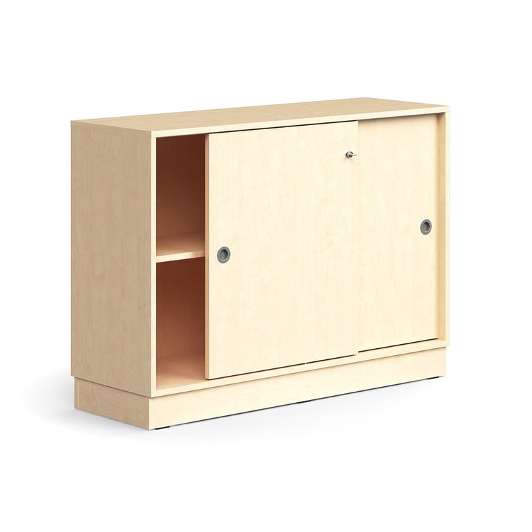 Skriňa s posuvnými dverami QBUS, 1 polica, so soklom, s madlom, 868x1200x400 mm, breza