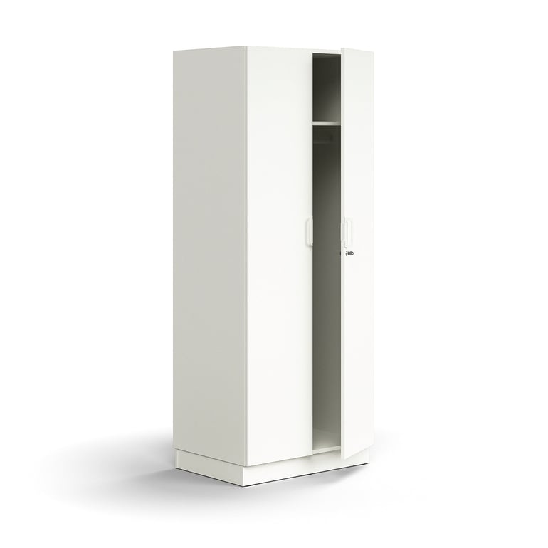 Uzamykateľný šatník QBUS, s tyčou na vešiaky, so soklom, 2020x800x570 mm, biela