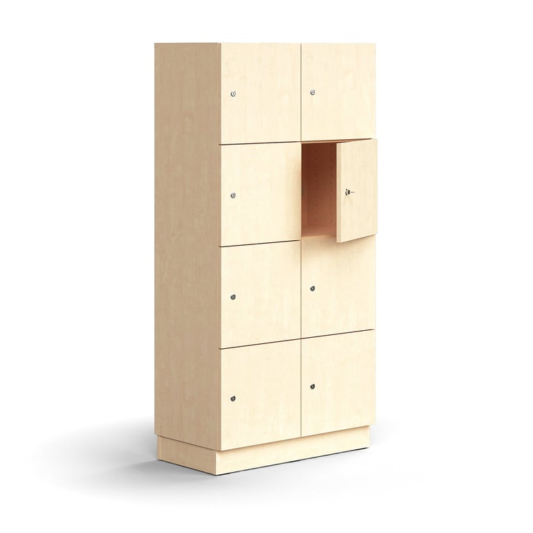 Levně Skříň QBUS, 8 uzamykatelných boxů, sokl, 1636x800x420 mm, bříza