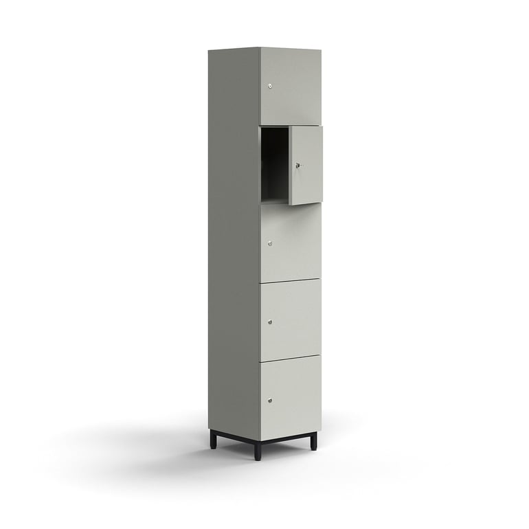 Levně Skříň QBUS, 5 uzamykatelných boxů, nohy, 2020x400x420 mm, černá, světle šedá