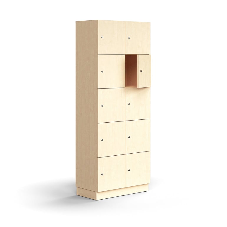 Levně Skříň QBUS, 10 uzamykatelných boxů, sokl, 2020x800x420 mm, bříza