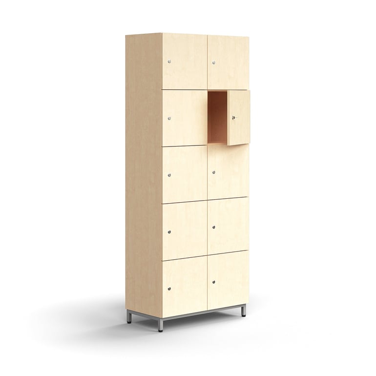 Levně Skříň QBUS, 10 uzamykatelných boxů, nohy, 2020x800x420 mm, stříbrná, bříza