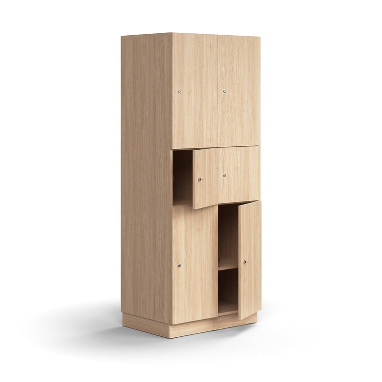 Priehradková skrinka QBUS, 6 priehradiek, so soklom, 2020x800x570 mm, dub