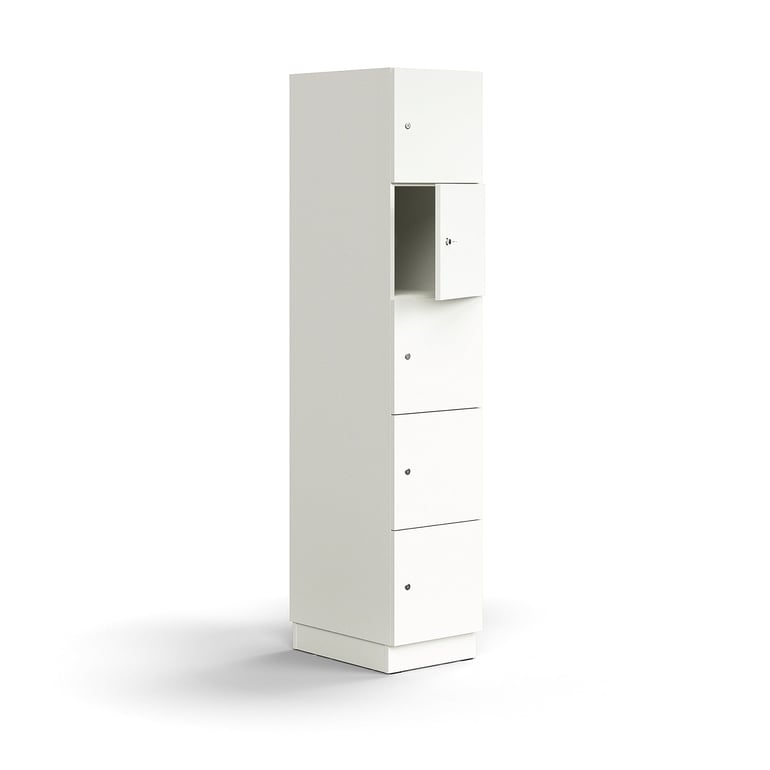 Priehradková skrinka QBUS, 5 priehradiek, so soklom, 2020x400x570 mm, biela
