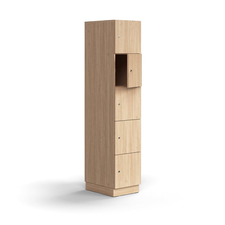 Levně Skříň QBUS, 5 uzamykatelných boxů, sokl, 2020x400x570 mm, dub