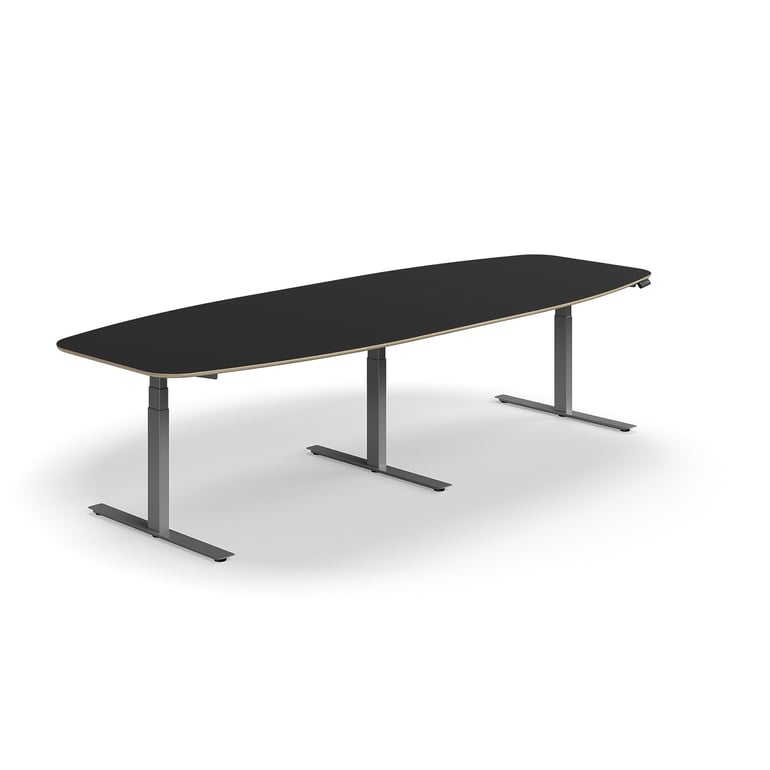 Users Sitting Table Sit-stand meeting table AUDREY, 3200x1200 mm, silver frame, dark grey ...