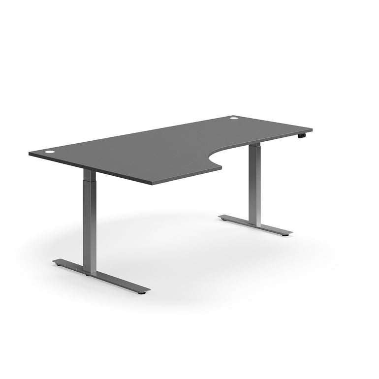 Levně Výškově nastavitelný stůl FLEXUS, rohový, 2000x1200 mm, stříbrná podnož, šedá