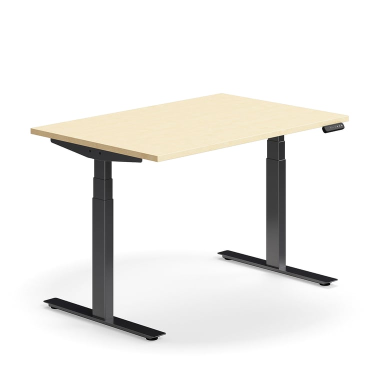 Výškovo nastaviteľný stôl QBUS, rovný, 1200x800 mm, čierny rám, breza