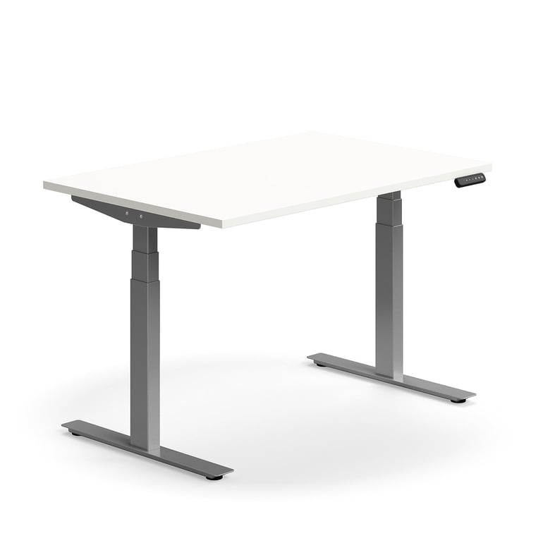 Výškovo nastaviteľný stôl QBUS, rovný, 1200x800 mm, strieborný rám, biela