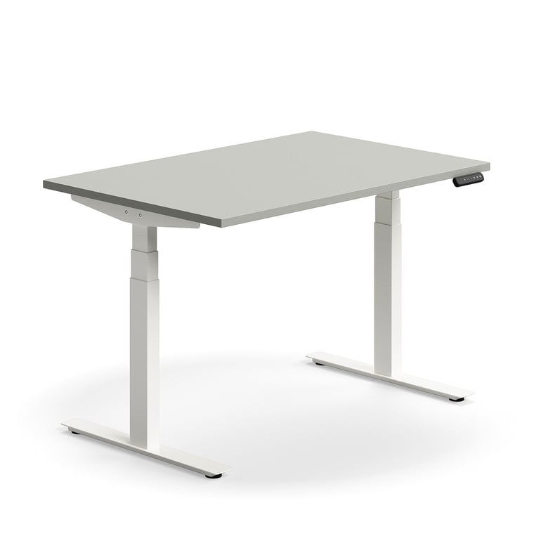 Levně Výškově nastavitelný stůl QBUS, 1200x800 mm, bílá podnož, světle šedá