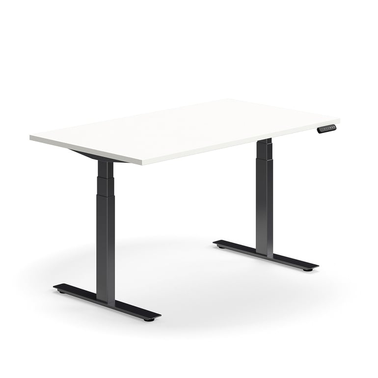 Výškovo nastaviteľný stôl QBUS, rovný, 1400x800 mm, čierny rám, biela