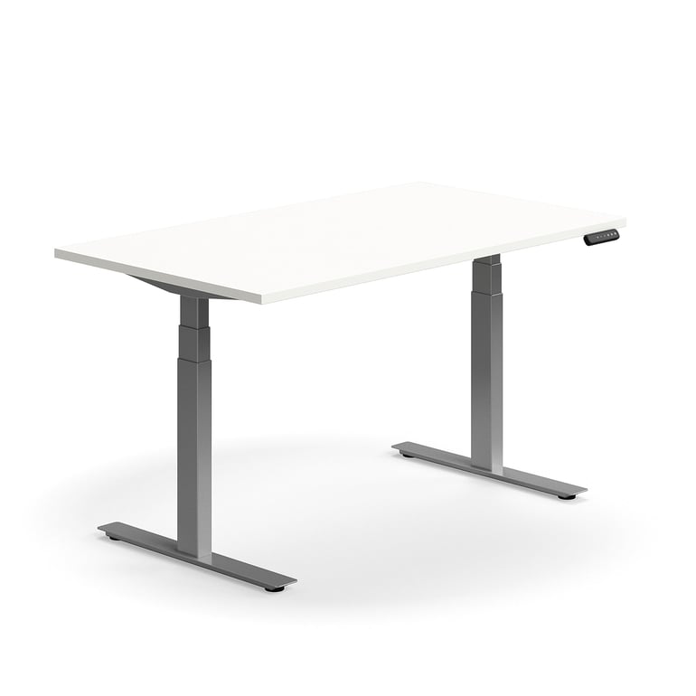 Výškovo nastaviteľný stôl QBUS, rovný, 1400x800 mm, strieborný rám, biela